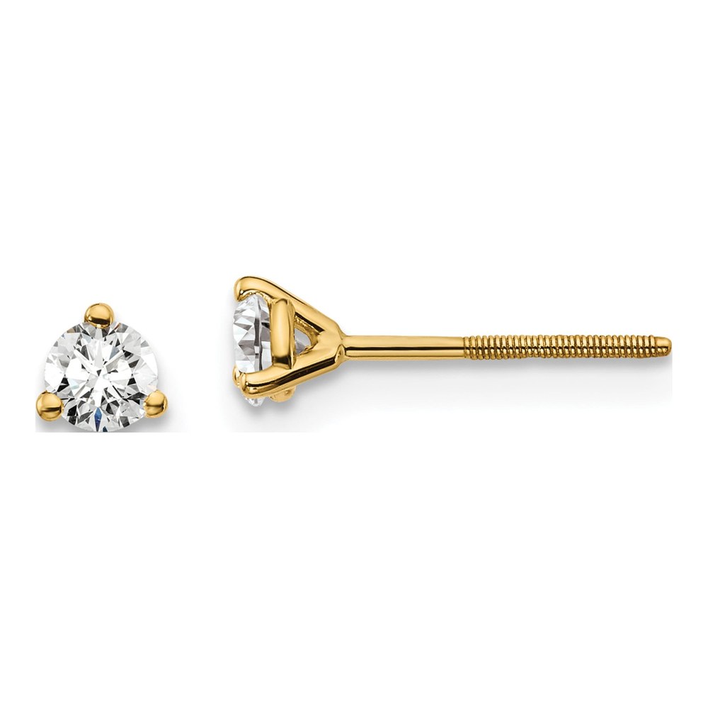 14K 1/4 Carat Lab Grown Diamond Vs+ F+ Round Complete Three Prong Screwback Stud Earrings