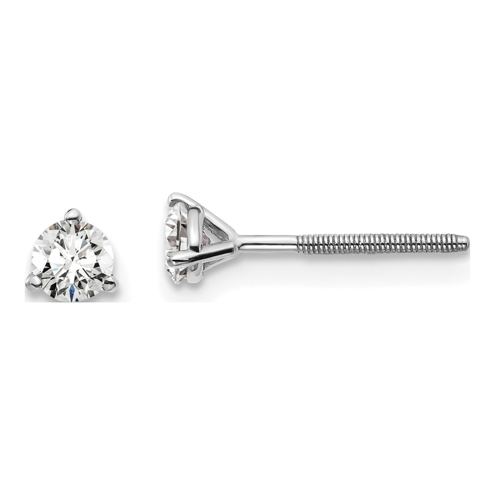 14K White Gold Rhodium-Plated 1/3 Carat Lab Grown Diamond Vs/si+ G+ Round Complete Three Prong Screwback Stud Earrings