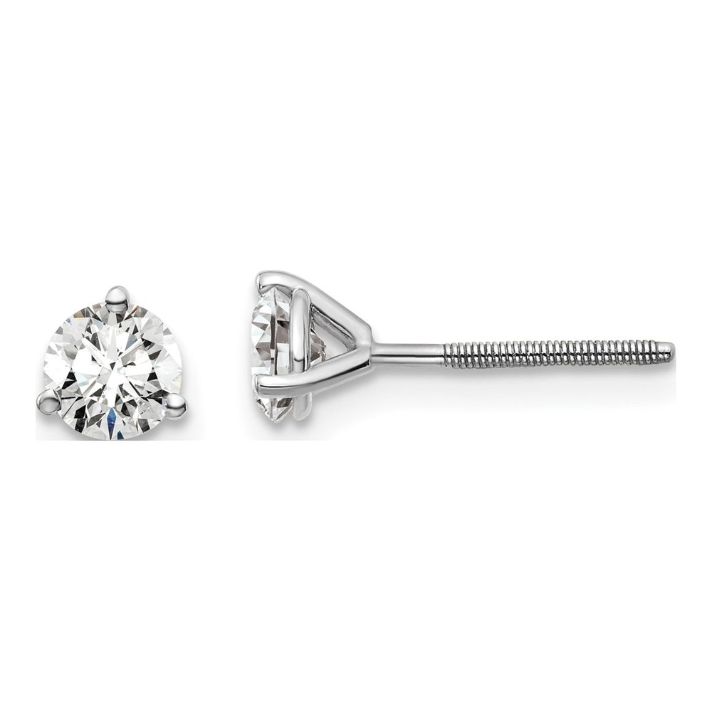 14K White Gold Rhodium-Plated 3/4 Carat Lab Grown Diamond Vs+ F+ Round Complete Three Prong Screwback Stud Earrings