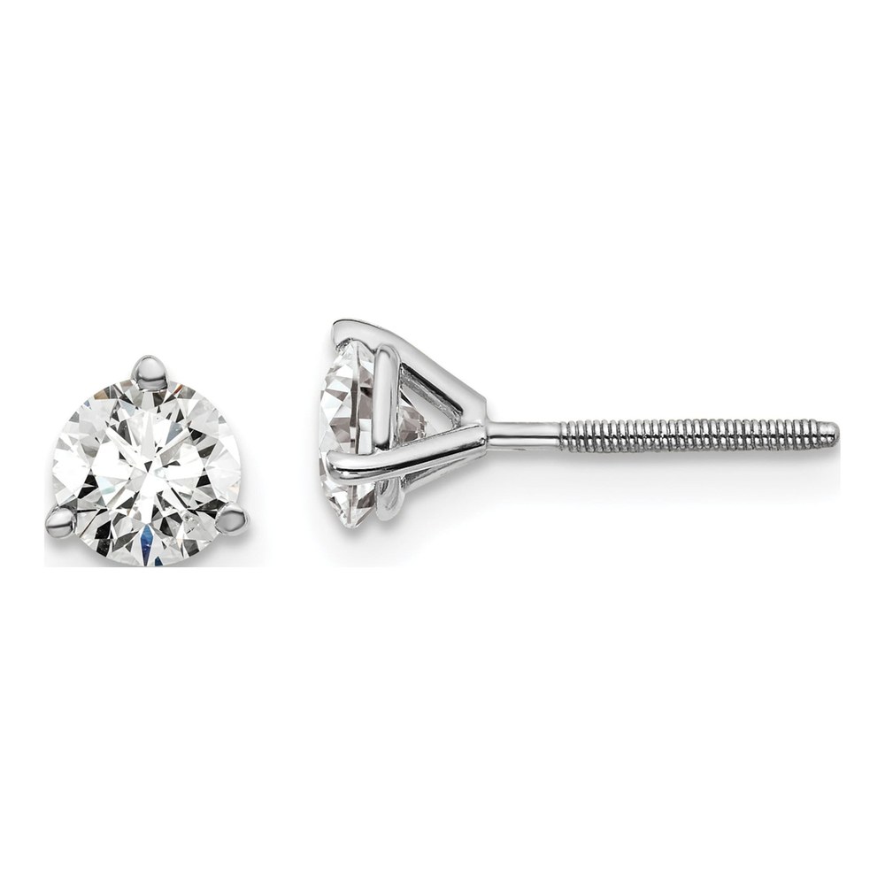 14K White Gold Rhodium-Plated 1 Carat Lab Grown Diamond Vs/si+ G+ Round Complete Three Prong Screwback Stud Earrings