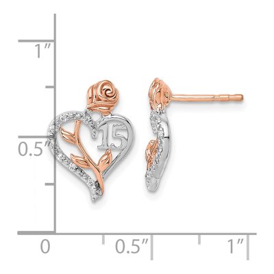 14K Two-Tone Gold 1/20 ct tw Round Diamond Quinceanera 15-Heart Stud Earrings – view 3