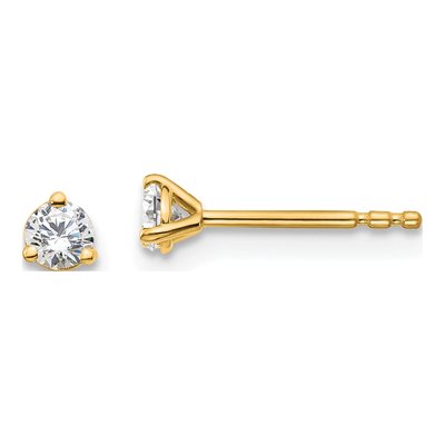 14K Yellow Gold 1/5 ct tw 3mm Round Lab-Grown Diamond 3-Prong Solitaire Stud Earrings