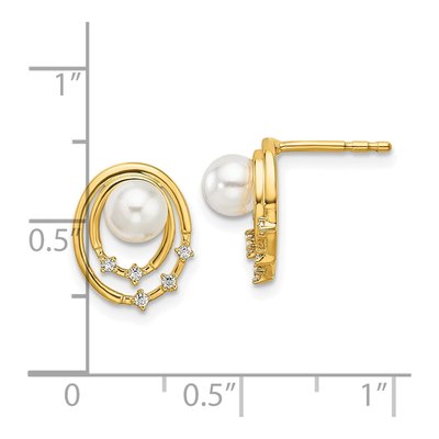 14K Yellow Gold 1/20 ct tw Round Freshwater Cultured Pearl & Diamond Oval Stud Earrings – view 3