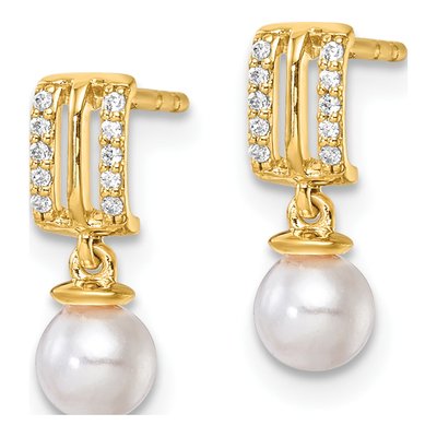 14K Yellow Gold 1/15 ct tw Freshwater Cultured Pearl & Diamond Dangle Earrings – view 2