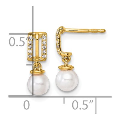 14K Yellow Gold 1/15 ct tw Freshwater Cultured Pearl & Diamond Dangle Earrings – view 3
