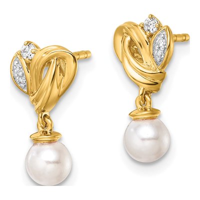 14K Yellow Gold 1/15 ct tw Freshwater Cultured Pearl & Diamond Dangle Earrings – view 2