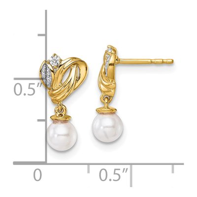 14K Yellow Gold 1/15 ct tw Freshwater Cultured Pearl & Diamond Dangle Earrings – view 3