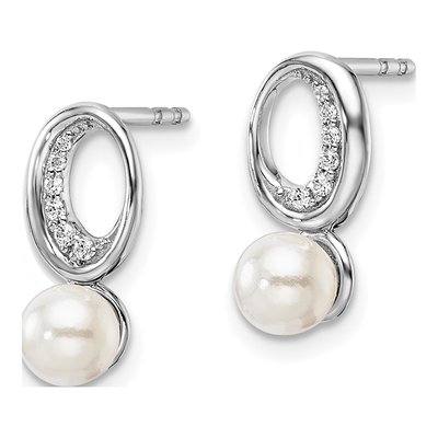 14K White Gold 1/20 ct tw Freshwater Cultured Pearl & Diamond Dangle Earrings – view 2