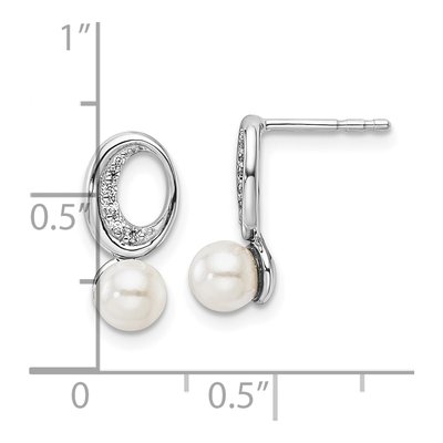 14K White Gold 1/20 ct tw Freshwater Cultured Pearl & Diamond Dangle Earrings – view 3
