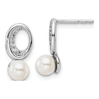 14K White Gold 1/20 ct tw Freshwater Cultured Pearl & Diamond Dangle Earrings