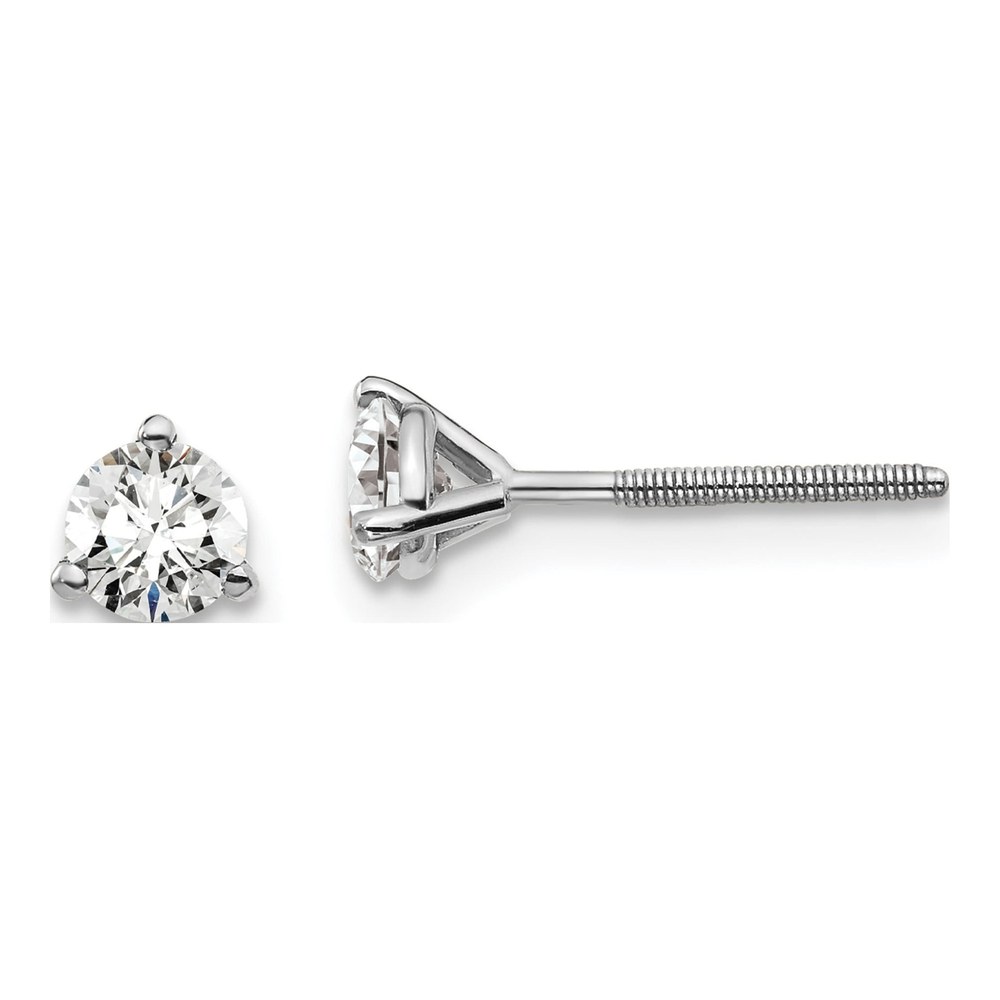 True Origin 14K White Gold 1/2 carat Lab Grown Diamond VS/SI D E F 3-Prong 4mm Solitaire Screw Back Post Stud Earrings