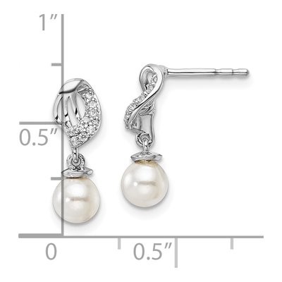 14K White Gold 1/20 ct tw Freshwater Cultured Pearl & Diamond Dangle Earrings – view 3