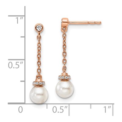 14K Rose Gold 1/10 ct tw Freshwater Cultured Pearl & Diamond Dangle Earrings – view 3