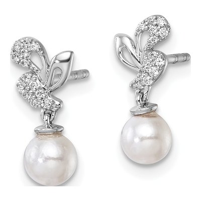 14K White Gold 1/10 ct tw Freshwater Cultured Pearl & Diamond Dangle Earrings – view 2