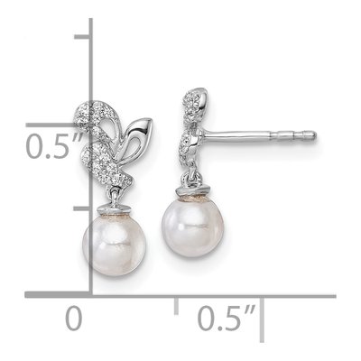 14K White Gold 1/10 ct tw Freshwater Cultured Pearl & Diamond Dangle Earrings – view 3