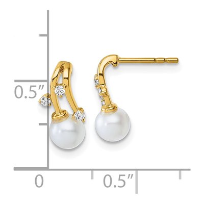 14K Yellow Gold 1/10 ct tw Freshwater Cultured Pearl & Diamond Dangle Earrings – view 3