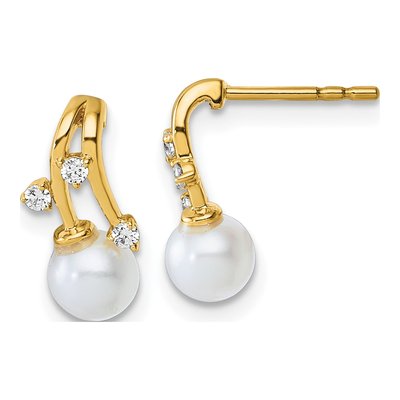 14K Yellow Gold 1/10 ct tw Freshwater Cultured Pearl & Diamond Dangle Earrings