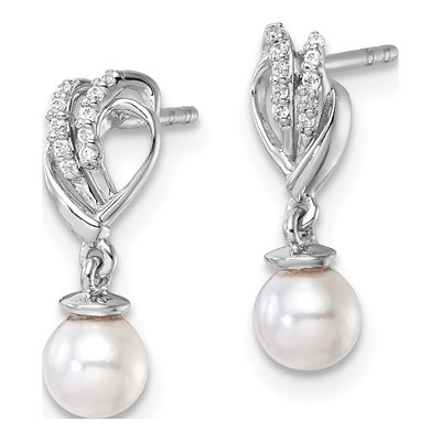 14K White Gold 1/15 ct tw Freshwater Cultured Pearl & Diamond Dangle Earrings – view 2