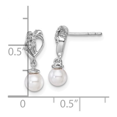 14K White Gold 1/15 ct tw Freshwater Cultured Pearl & Diamond Dangle Earrings – view 3