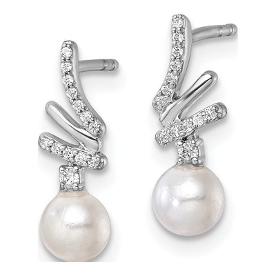 14K White Gold 1/10 ct tw Freshwater Cultured Pearl & Diamond Dangle Earrings – view 2