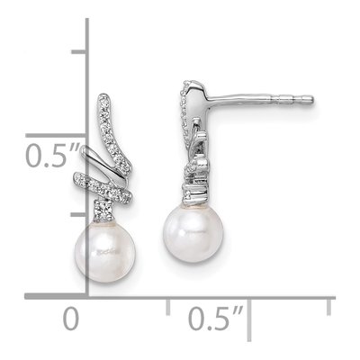 14K White Gold 1/10 ct tw Freshwater Cultured Pearl & Diamond Dangle Earrings – view 3