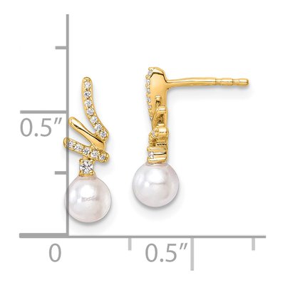 14K Yellow Gold 1/10 ct tw Freshwater Cultured Pearl & Diamond Dangle Earrings – view 3