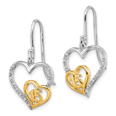 14K Two-Tone Gold 1/20 ct tw Diamond Quinceanera Heart Dangle Earrings – view 2
