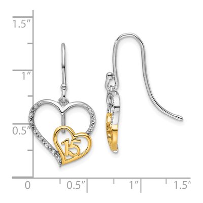 14K Two-Tone Gold 1/20 ct tw Diamond Quinceanera Heart Dangle Earrings – view 3