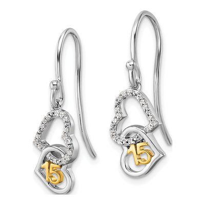 14K Two-Tone Gold 1/10 ct tw Diamond Quinceanera Heart Dangle Earrings – view 2