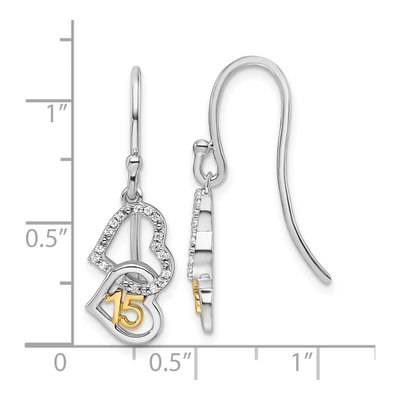 14K Two-Tone Gold 1/10 ct tw Diamond Quinceanera Heart Dangle Earrings – view 3