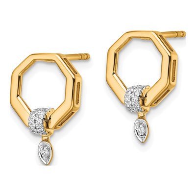 14K Yellow Gold 1/10 ct tw Diamond Octagon Dangle Earrings – view 2