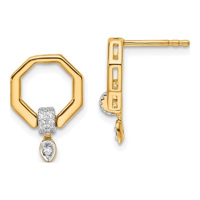 14K Yellow Gold 1/10 ct tw Diamond Octagon Dangle Earrings