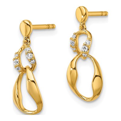14K Yellow Gold 1/15 ct tw Diamond Wavy Oval Dangle Earrings – view 2