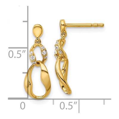 14K Yellow Gold 1/15 ct tw Diamond Wavy Oval Dangle Earrings – view 3