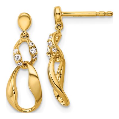14K Yellow Gold 1/15 ct tw Diamond Wavy Oval Dangle Earrings