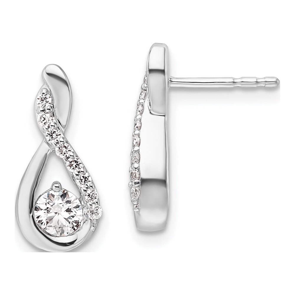 14K White Gold Rhodium-Plated Polished 5/8 Carat Diamond Teardrop Post Earrings