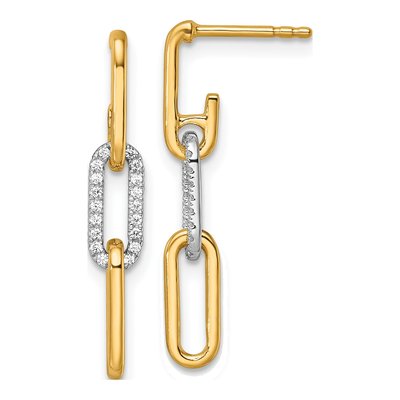 14K Two-Tone Gold 1/5 ct tw Diamond Paperclip Dangle Earrings