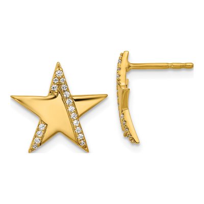 14K Yellow Gold 1/8 ct tw Round Diamond Star Stud Earrings