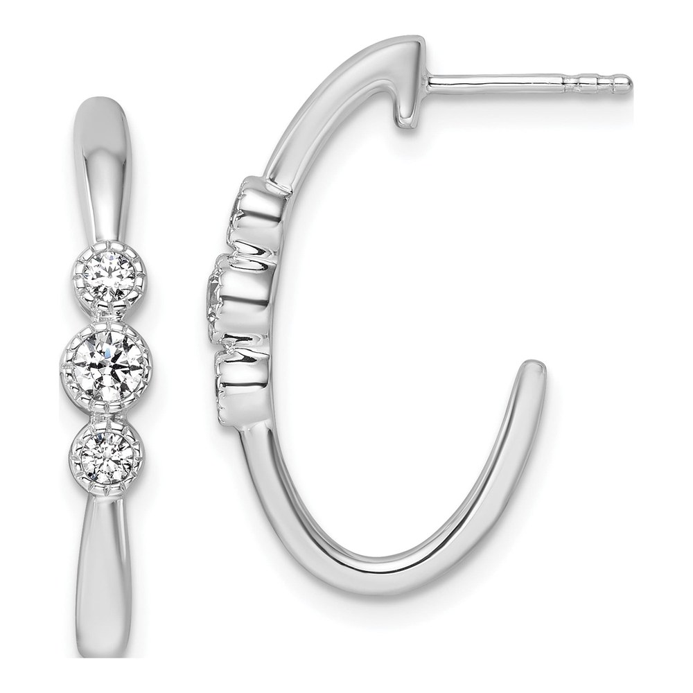 14K White Gold Rhodium-Plated Polished 3/8 Carat Diamond J-Hoop Post Earrings
