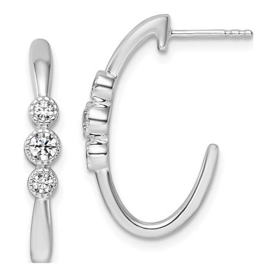 14K White Gold 3/8 ct tw 24mm Diamond J- Hoop Earrings