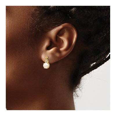 10K Yellow Gold Pearl & Diamond June Dangle Earrings – view 3
