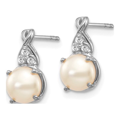 14K White Gold Freshwater Cultured Pearl & Diamond June Dangle Earrings – view 2