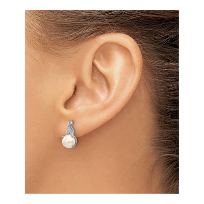 14K White Gold Freshwater Cultured Pearl & Diamond June Dangle Earrings – view 3