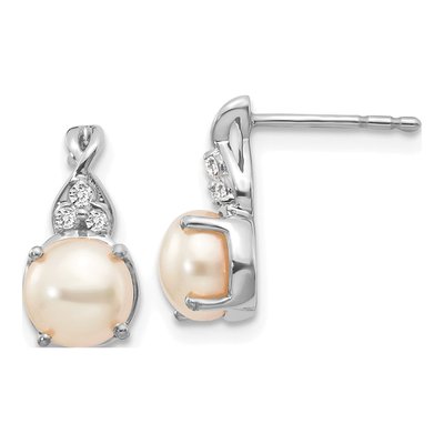 14K White Gold Freshwater Cultured Pearl & Diamond June Dangle Earrings