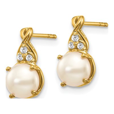 14K Yellow Gold Pearl & Diamond Dangle Earrings – view 2