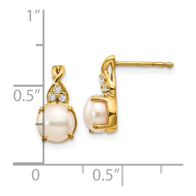 14K Yellow Gold Pearl & Diamond Dangle Earrings – view 4