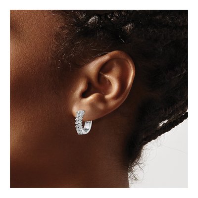 14K White Gold 1 ct tw 15mm Diamond Huggie Hoop Earrings – view 3