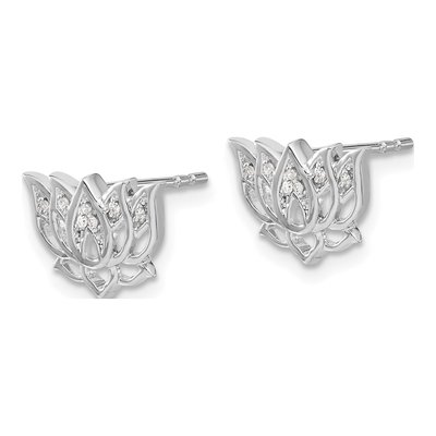 14K White Gold 1/20 ct tw 0.8mm Round Diamond Lotus Flower Stud Earrings – view 2