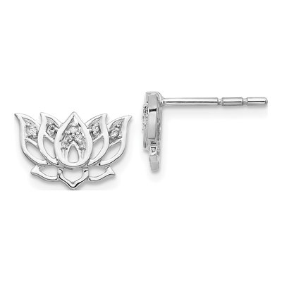 14K White Gold 1/20 ct tw 0.8mm Round Diamond Lotus Flower Stud Earrings
