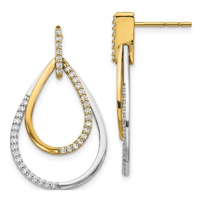 14K Two-Tone Gold 1/2 ct tw Diamond Teardrop Dangle Earrings
